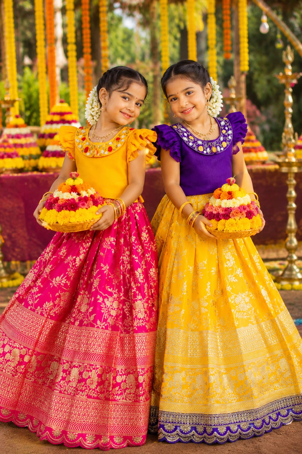Royal Duo Contrast Kids Lehenga Choli – South Indian Festive Wear