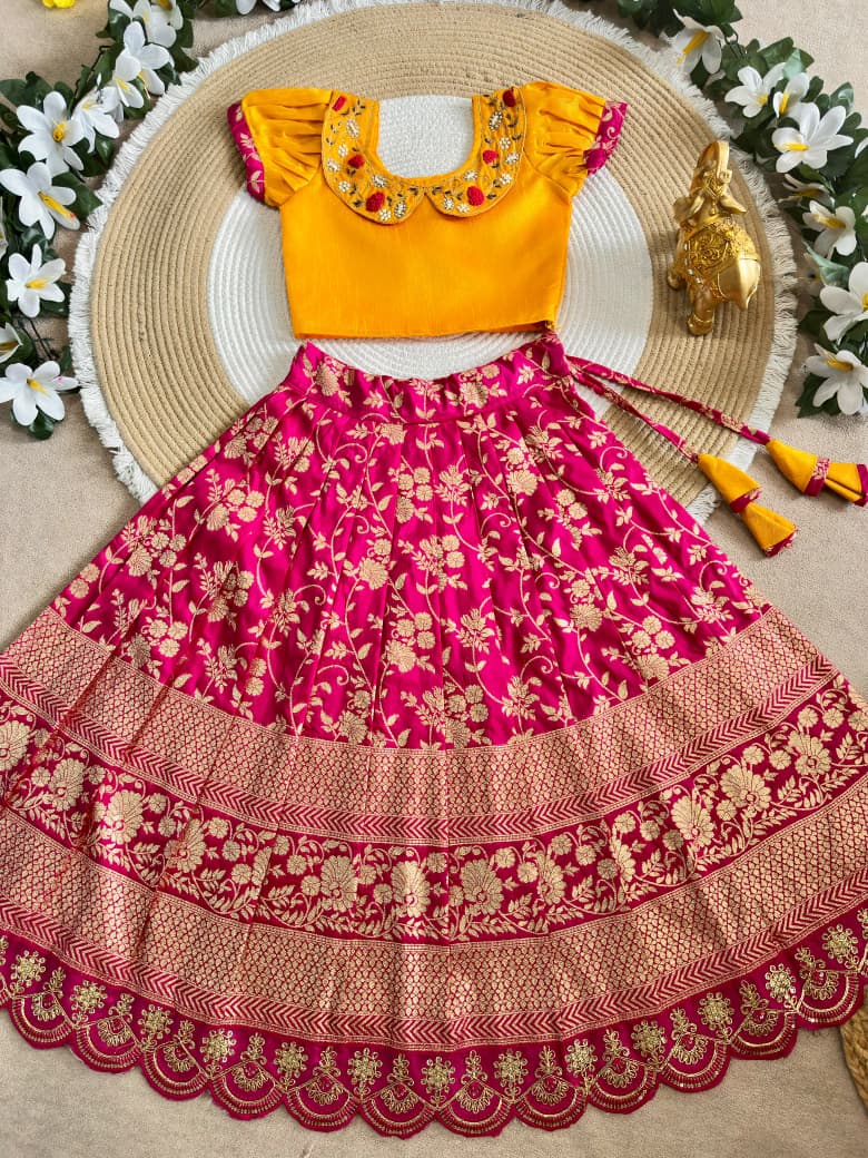 Royal Duo Contrast Kids Lehenga Choli – South Indian Festive Wear