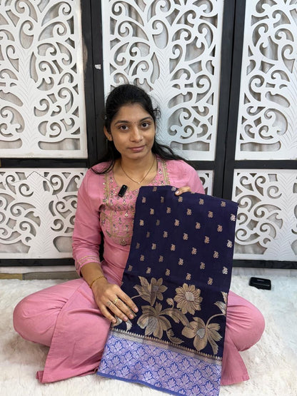 Banarasi Dybl Dupion Soft Silk Alfi Minakari Butti Woven Saree