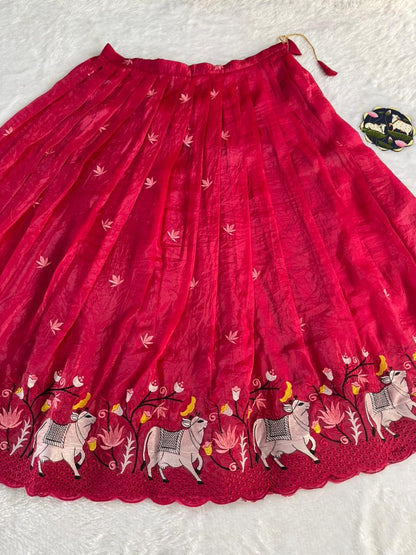Embroidered Pichwai Gold Crush Silk Stitched Lehenga Set for Women