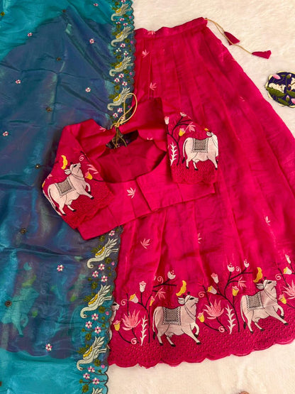 Embroidered Pichwai Gold Crush Silk Stitched Lehenga Set for Women