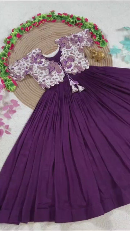 Royal Garden Vichitra Gown with Floral Printed Coat Set