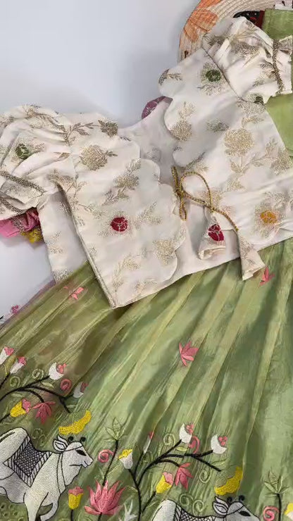 Kids Pongal Trending Gown with Soft Nylon Dola Silk Overcoat