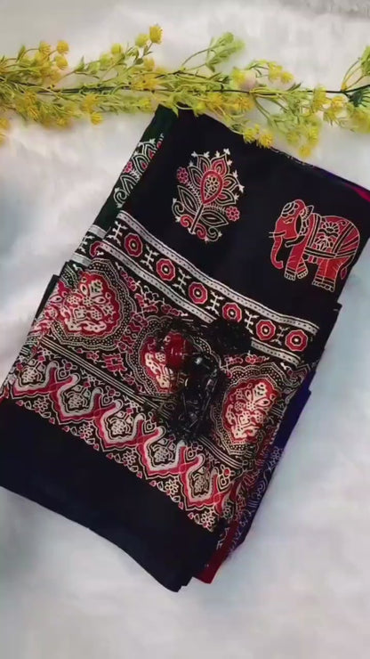 Ajrakh Premium Crepe Silk Saree with Blouse