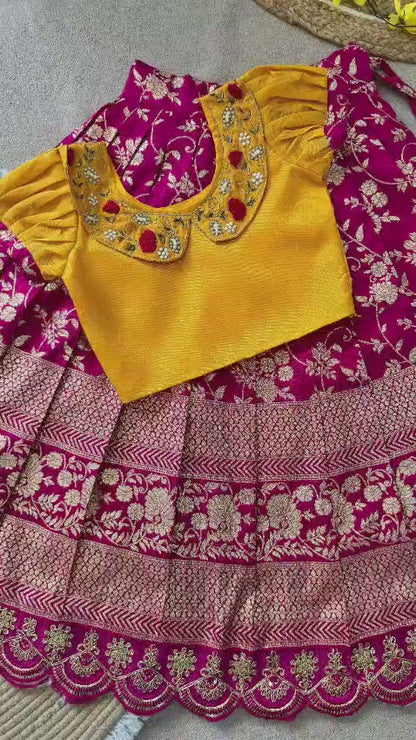 Royal Duo Contrast Kids Lehenga Choli – South Indian Festive Wear