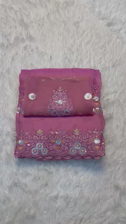 Fancy Space Silk Saree with Sequin Work and Embroidery Blouse