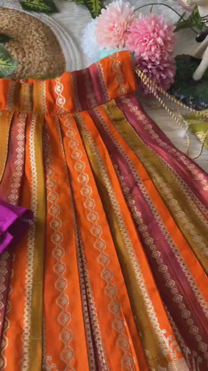 Kids Pattu Pavadai Sattai with Pichwai Work and Tissue Strip Skirt