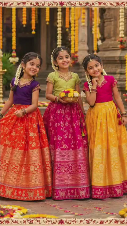 Royal Trio Contrast Kids Lehenga Choli with Floral Zari Work