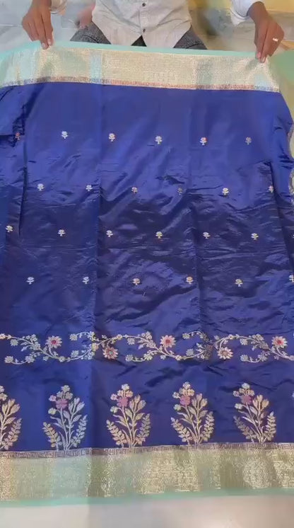 Banarasi Katan Silk Saree with Zari Butti and Contrast Jacquard Pallu