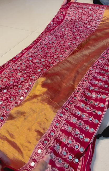 Original Gaji Silk Saree with Lagdi Patta and Full Mirror Work