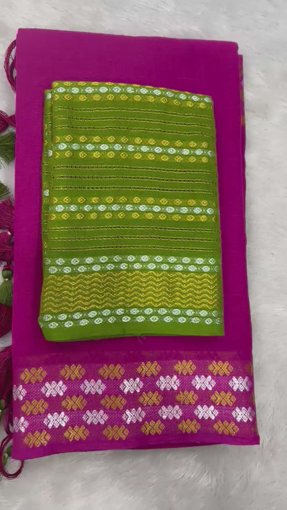 Mul Cotton Saree with Resham Silver Golden Border and Cotton Weaving Blouse