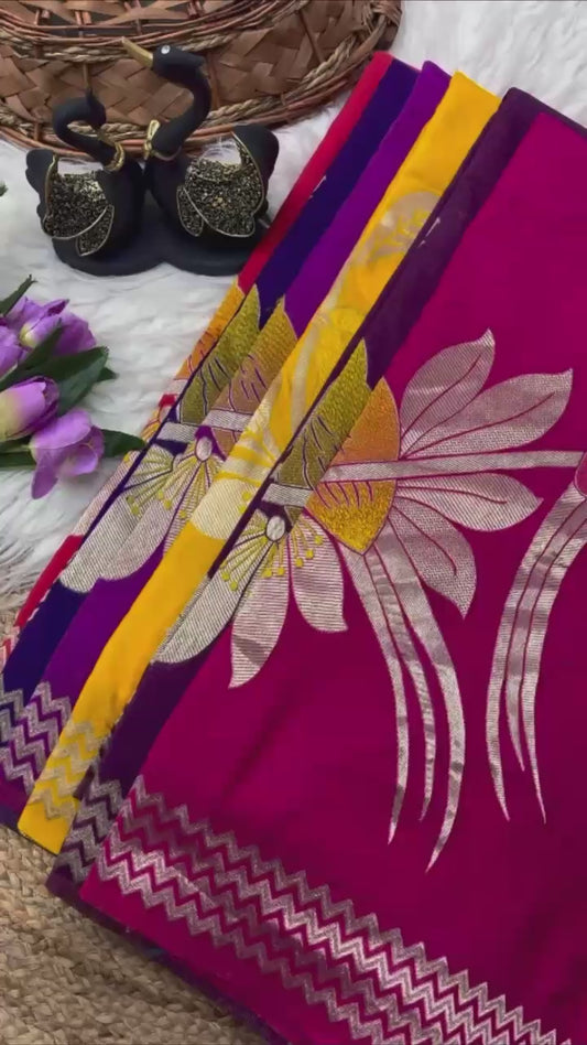 Khadi Crepe Silk Hand-Dyed Saree with Bird Motifs and Fancy Latkans