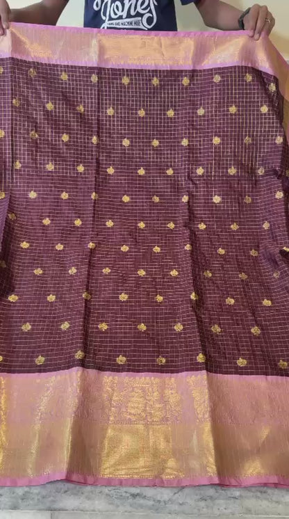 Banarasi Check Pattern Soft Banarasi Silk Saree
