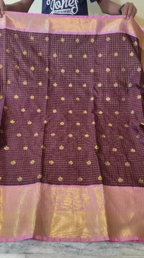 Banarasi Check Pattern Soft Banarasi Silk Saree