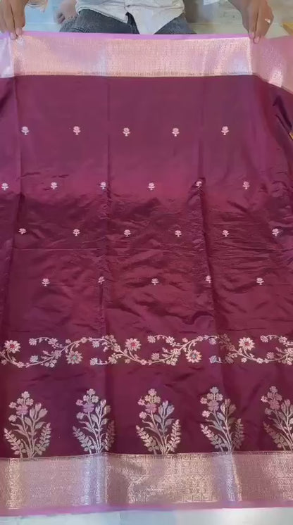 Banarasi Katan Silk Saree with Zari Butti and Contrast Jacquard Pallu