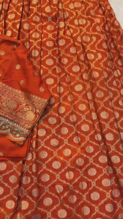 Pure Banarasi Zari Meena Woven Stitched Lehenga with Blouse and Dupatta