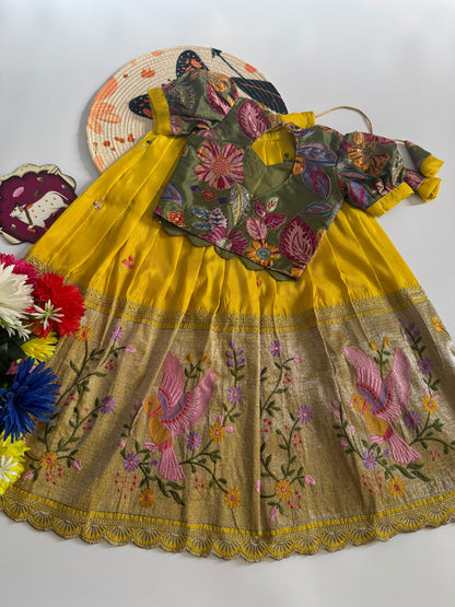 Kids Embroidered Tissue Fabric Lehenga Choli Set