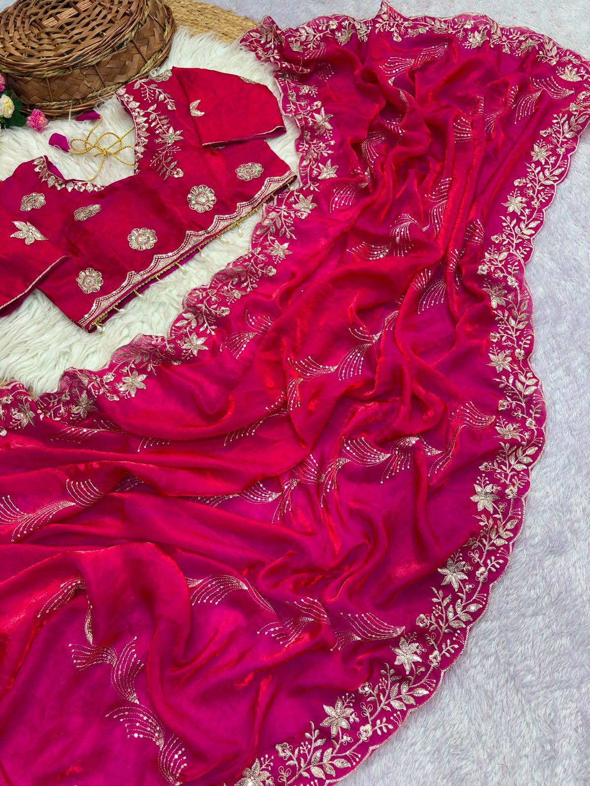 Riwaz Fendy Satin Saree with Sequin Embroidery and Heavy Border