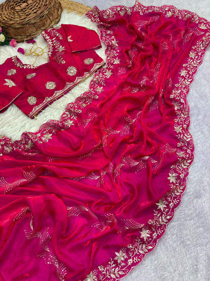 Riwaz Fendy Satin Saree with Sequin Embroidery and Heavy Border