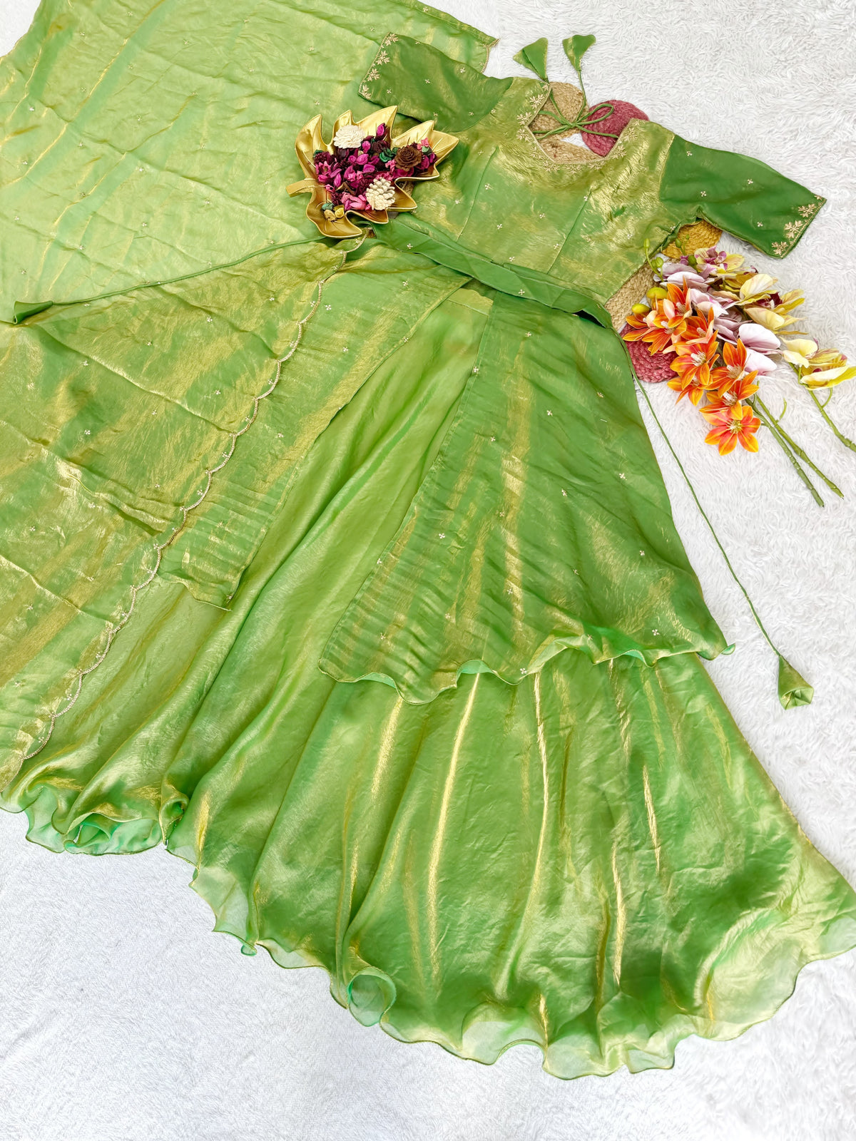 Heavy Space Silk Double Frill Lehenga Choli Set with Sequins Embroidery
