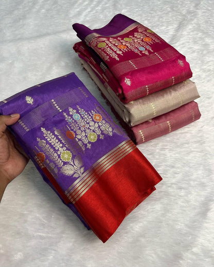 Banarasi Raw Mango Silk Saree with Designer Border and Blouse Piece