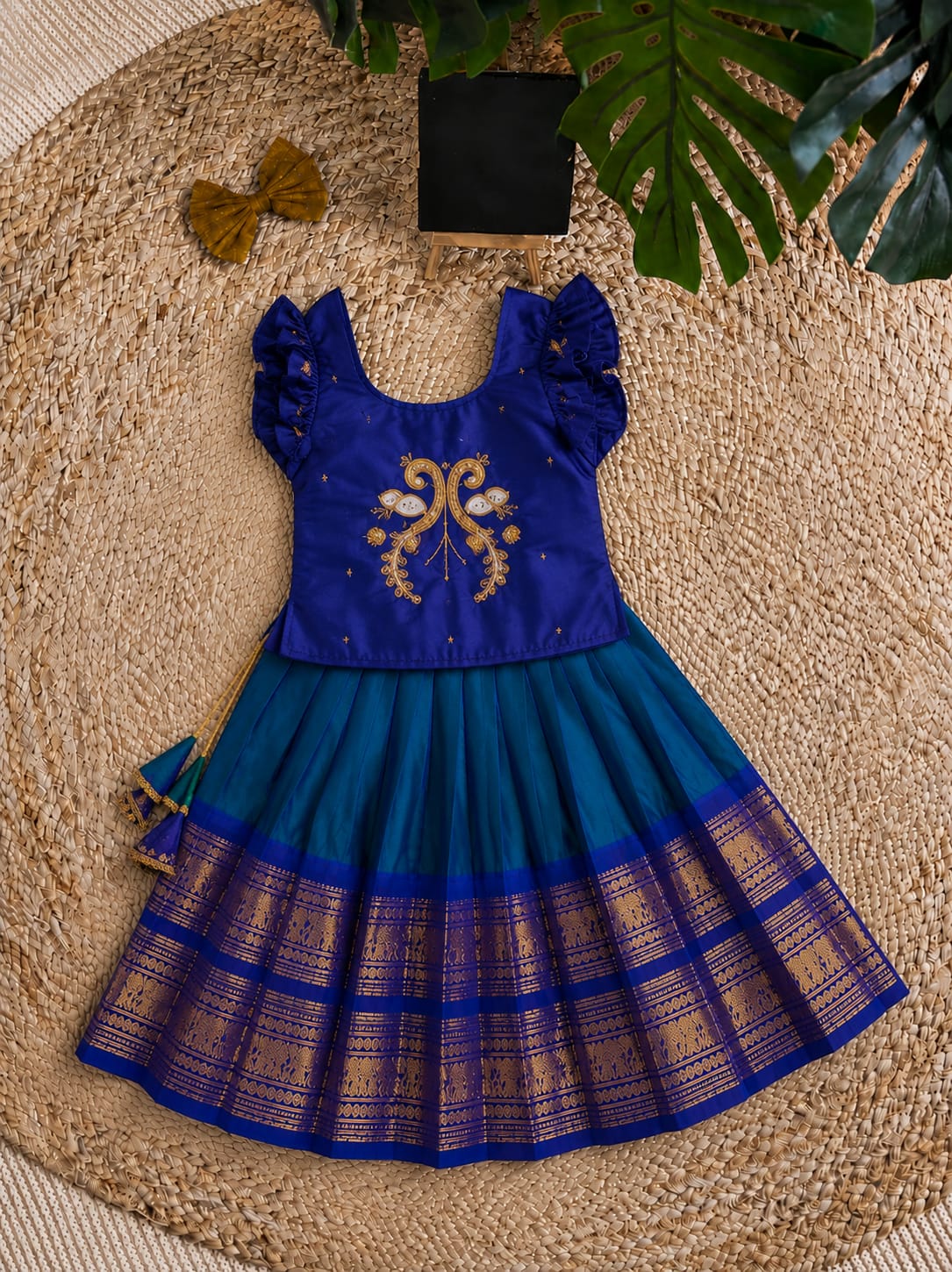 Kids Pure Silk Lehenga Choli with All-Over Zari Weaving and Hand Work