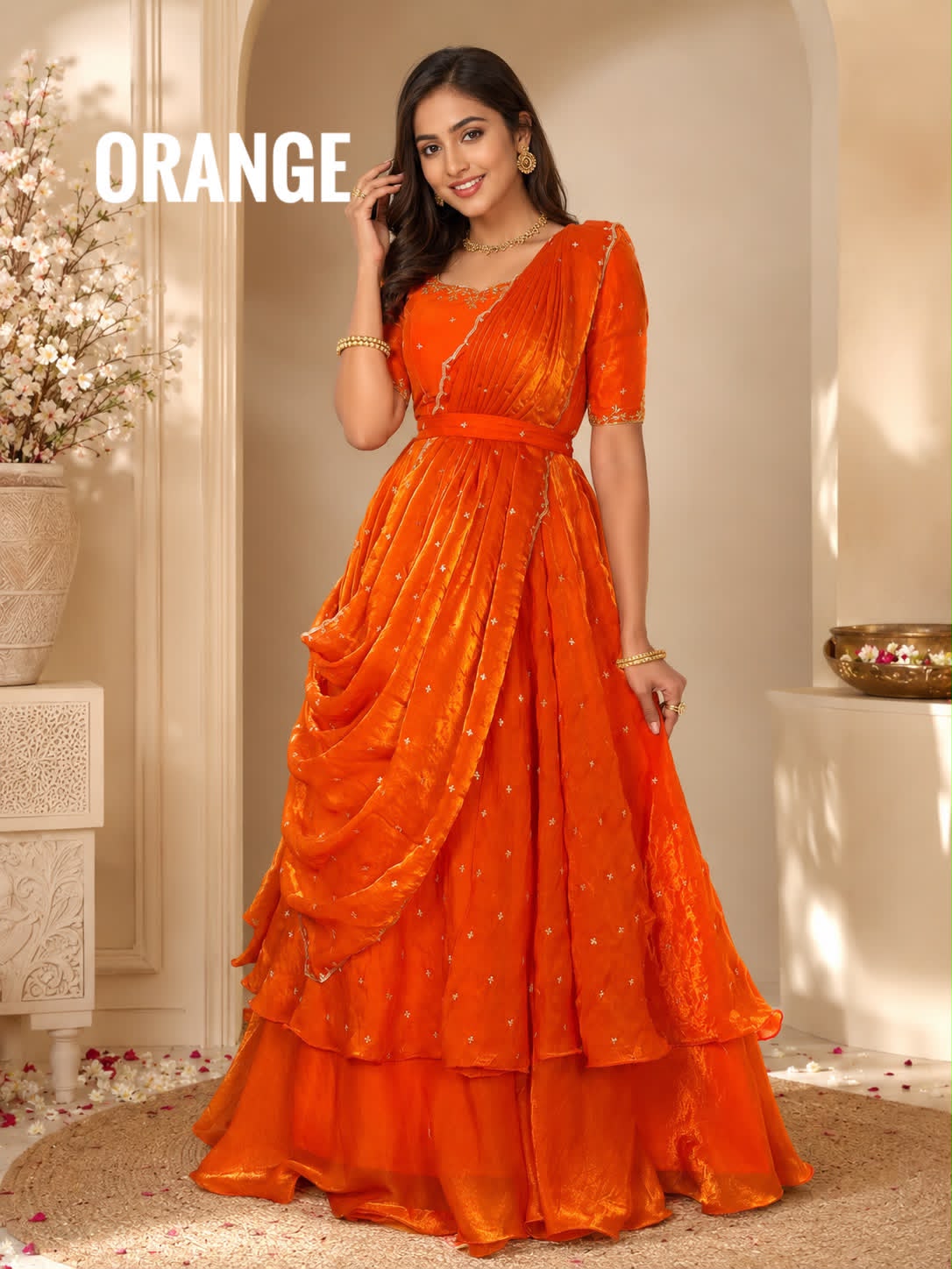 Heavy Space Silk Double Frill Lehenga Choli Set with Sequins Embroidery