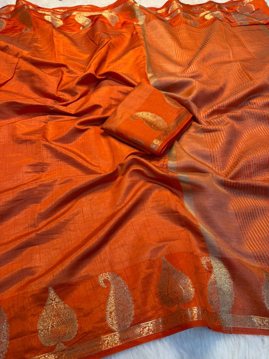Soft Tussar Silk Saree with Chit Pallu and Running Blouse
