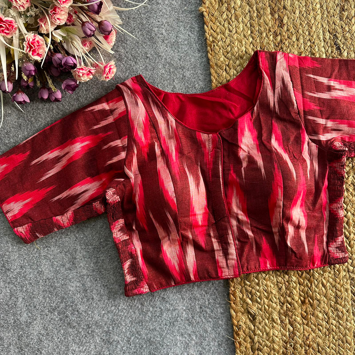 Pure Ikat Cotton Elastic Blouse with Side Elastic