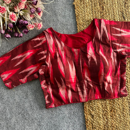 Pure Ikat Cotton Elastic Blouse with Side Elastic