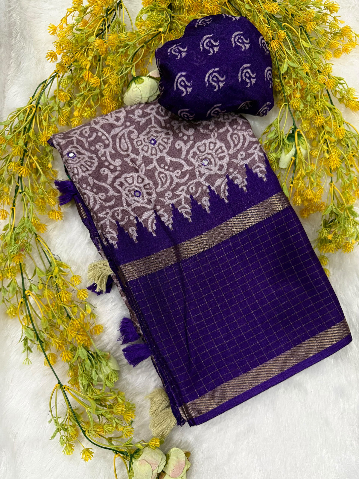 Premium Crepe Silk Saree with Tussel and Mirror Work
