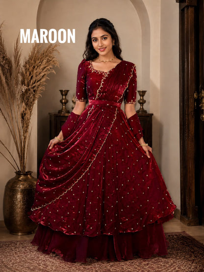 Heavy Space Silk Double Frill Lehenga Choli Set with Sequins Embroidery