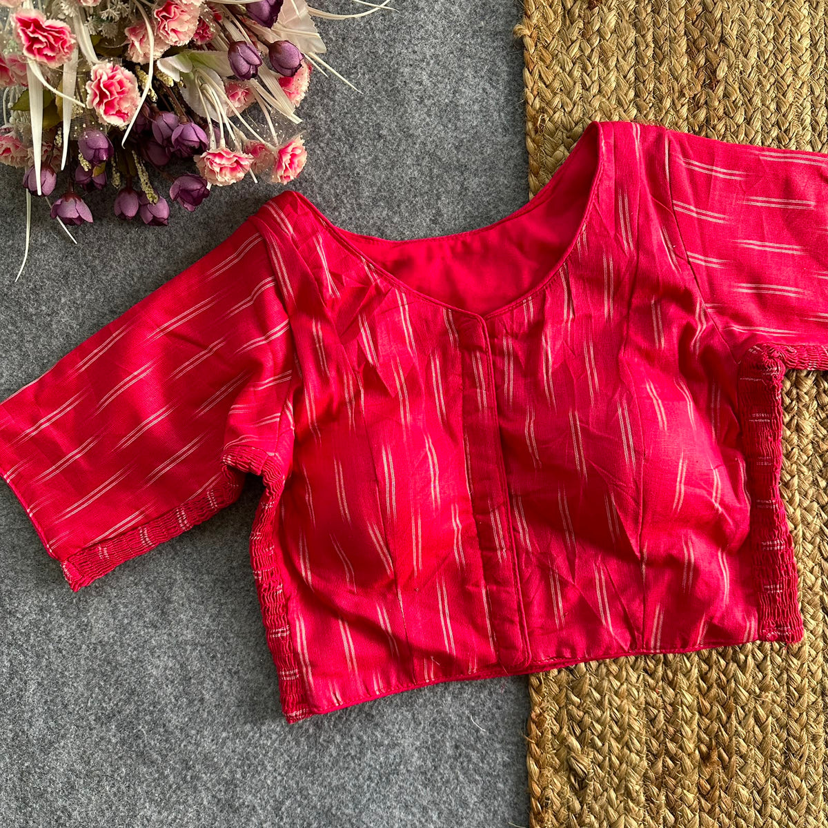 Pure Ikat Cotton Elastic Blouse with Side Elastic