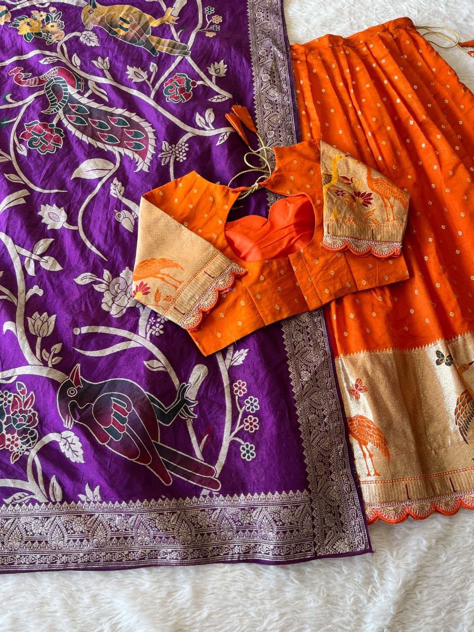 Flamingo Soft Dola Silk Stitched Lehenga Choli with Jacquard Dupatta