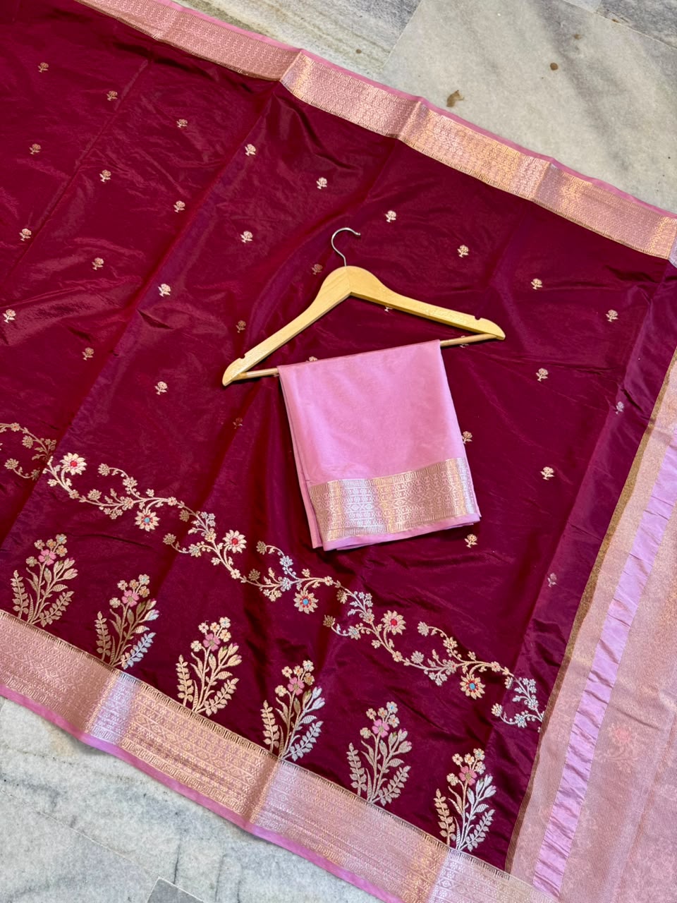 Banarasi Katan Silk Saree with Zari Butti and Contrast Jacquard Pallu