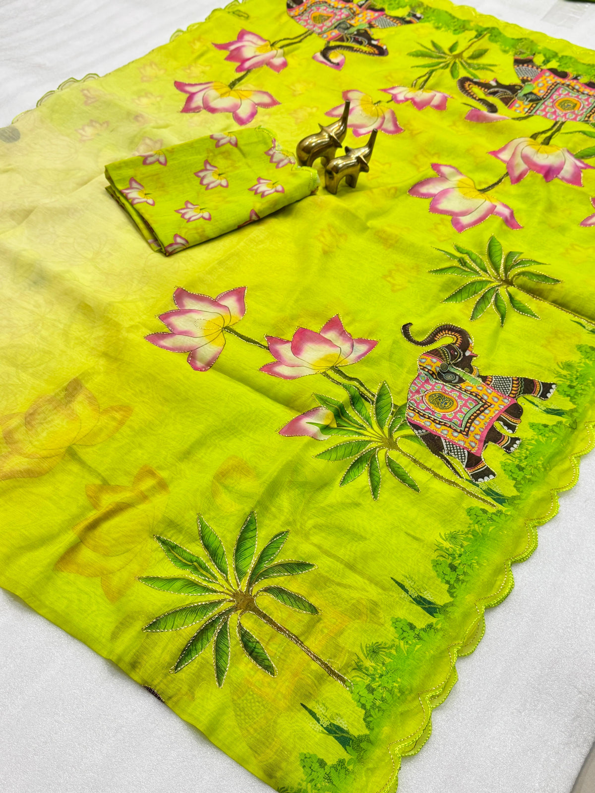 Vamika Soft Chanderi Cotton Floral Digital Print Saree with Aari Work Border