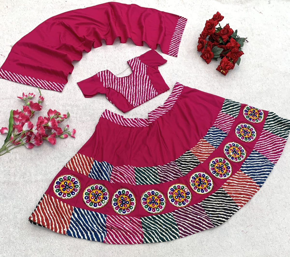 Traditional Reyon Silk Embroidered Lehenga Choli for Girls