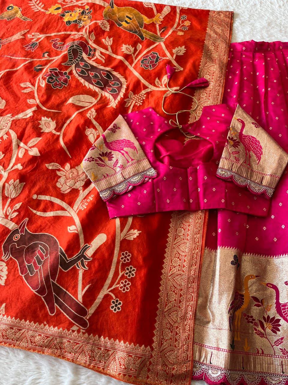 Flamingo Soft Dola Silk Stitched Lehenga Choli with Jacquard Dupatta