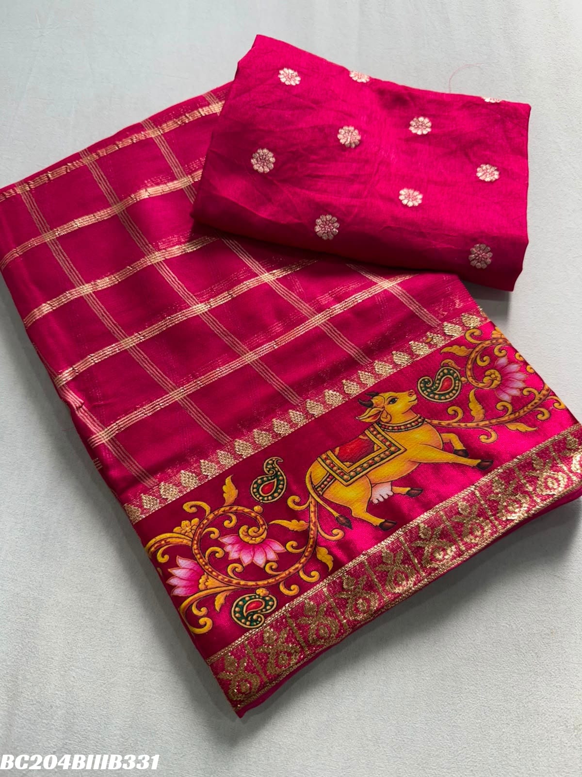 Viscose Georgette 3D Print Border Saree with Running Weaving Butti Blouse