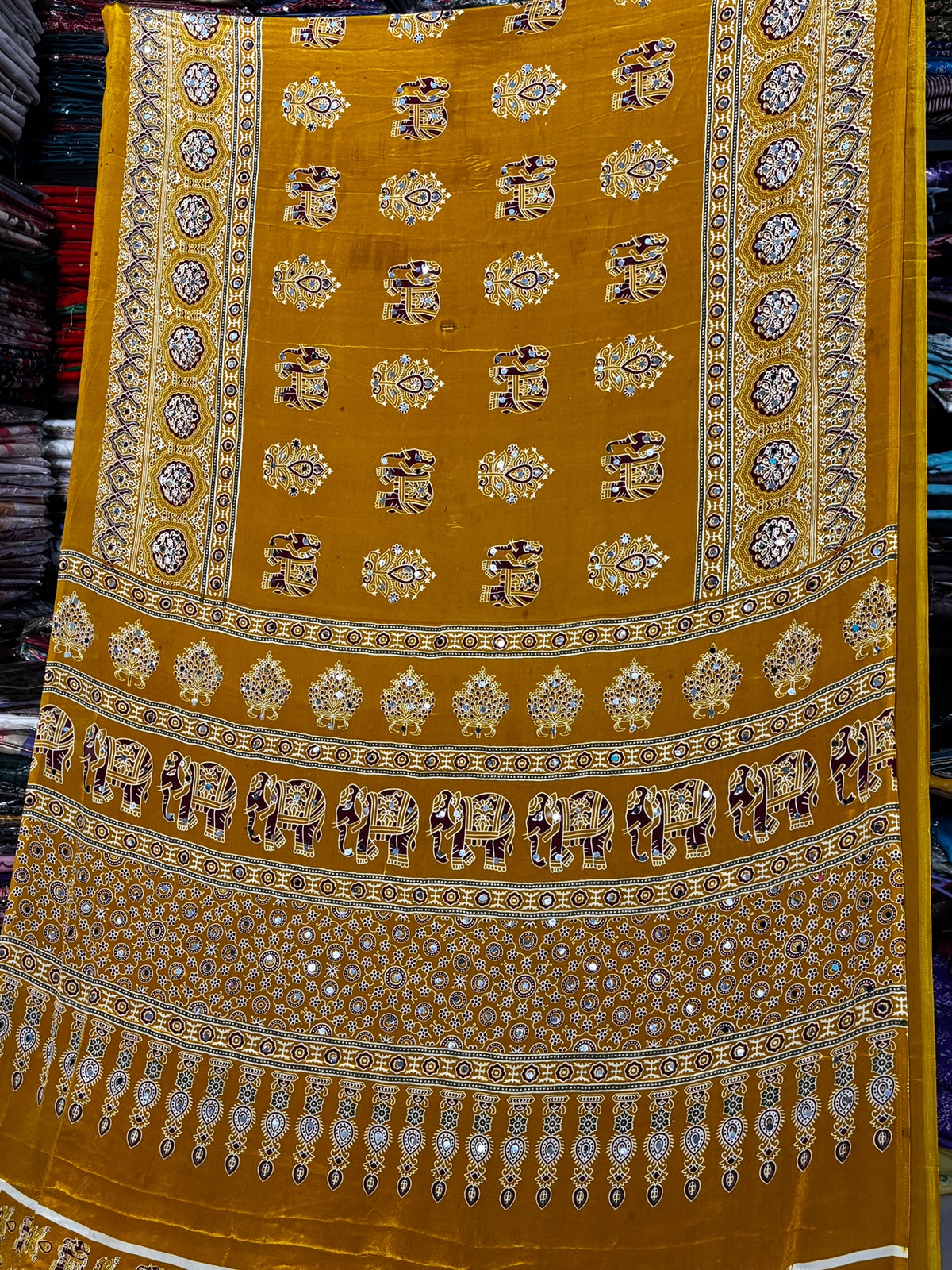 Designer Real Mirror Work Japan Satin Silk Saree