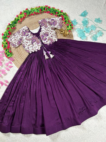 Royal Garden Vichitra Gown with Floral Printed Coat Set