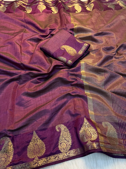 Soft Tussar Silk Saree with Chit Pallu and Running Blouse