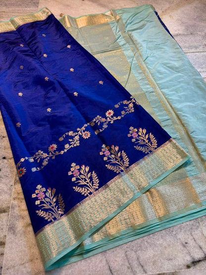 Banarasi Katan Silk Saree with Zari Butti and Contrast Jacquard Pallu