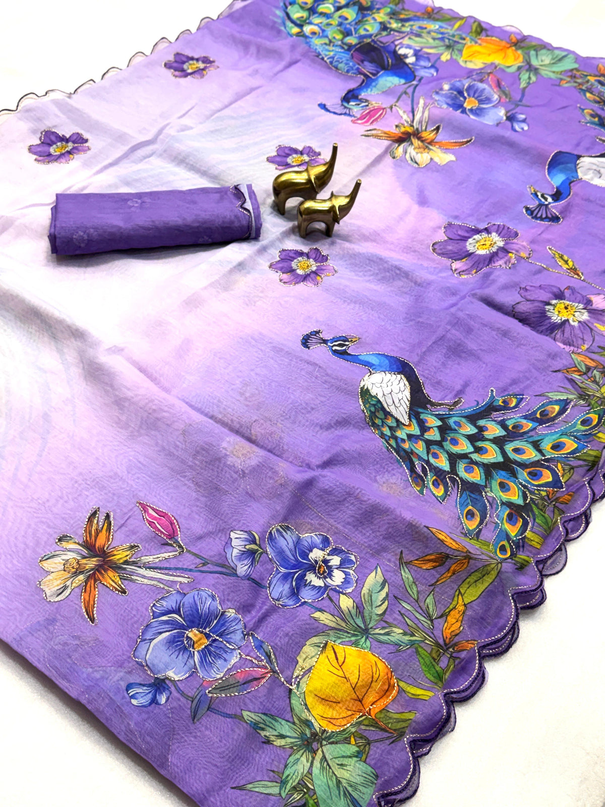 Vamika Soft Chanderi Cotton Floral Digital Print Saree with Aari Work Border