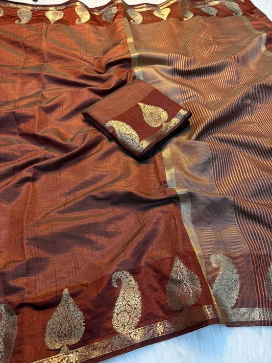 Soft Tussar Silk Saree with Chit Pallu and Running Blouse