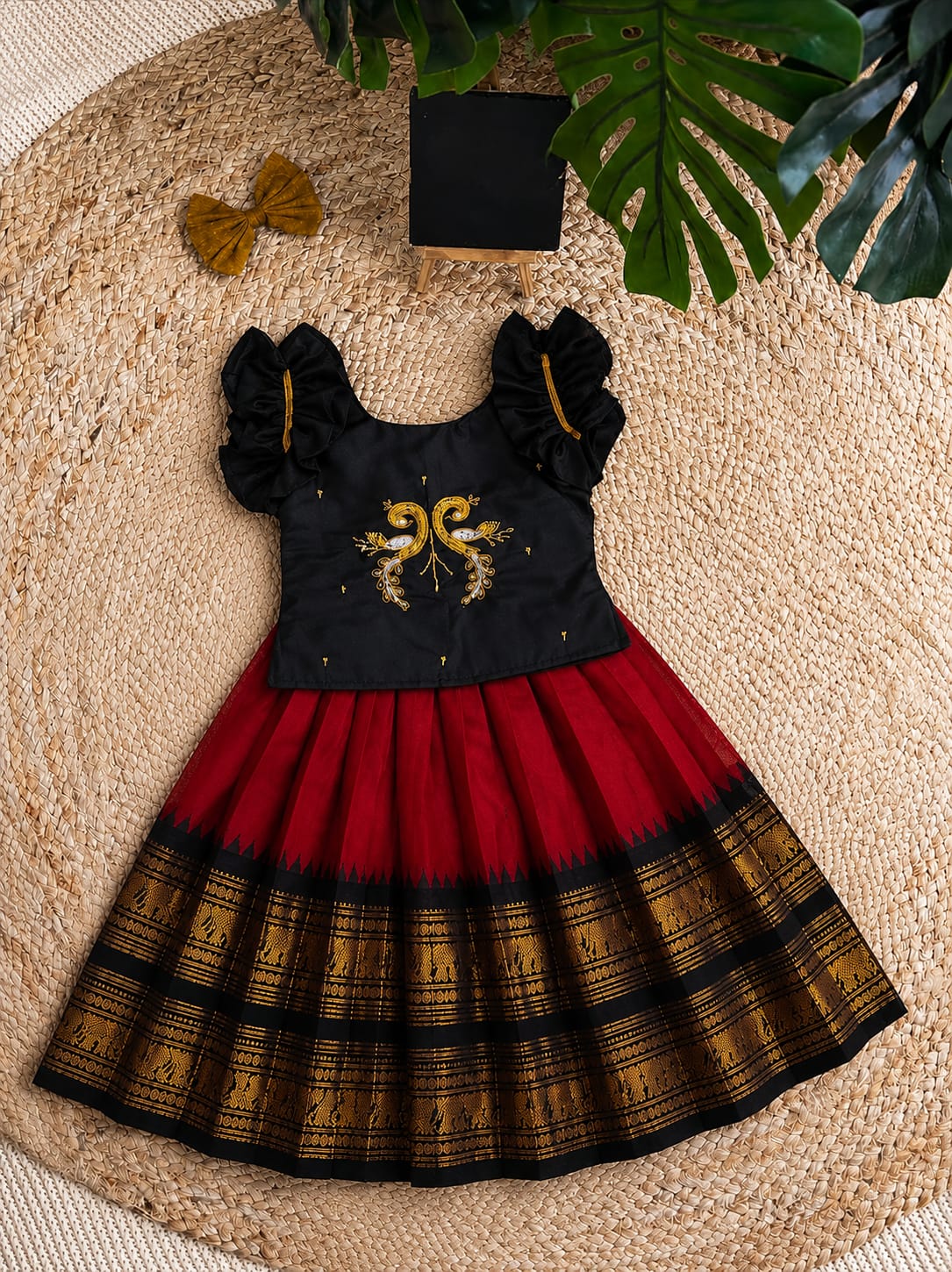 Kids Pure Silk Lehenga Choli with All-Over Zari Weaving and Hand Work