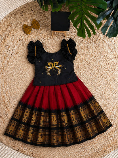 Kids Pure Silk Lehenga Choli with All-Over Zari Weaving and Hand Work