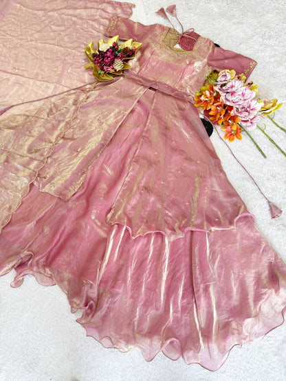 Heavy Space Silk Double Frill Lehenga Choli Set with Sequins Embroidery