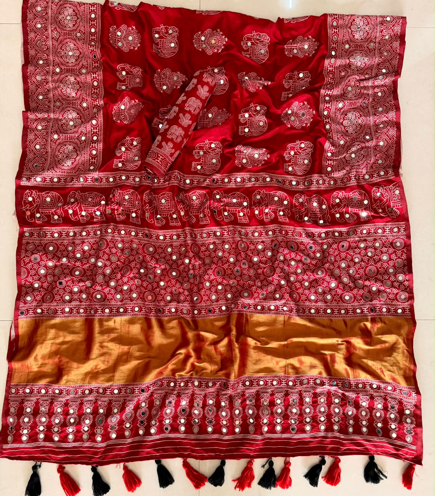 Original Gaji Silk Saree with Lagdi Patta and Full Mirror Work