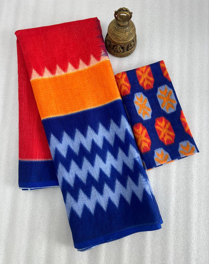 Mangalya Plain Linen Digital Print Saree with Digital Blouse